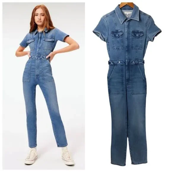 Good American | Fit For Success Blue Denim Jumpsuit NWT - Picture 1 of 5